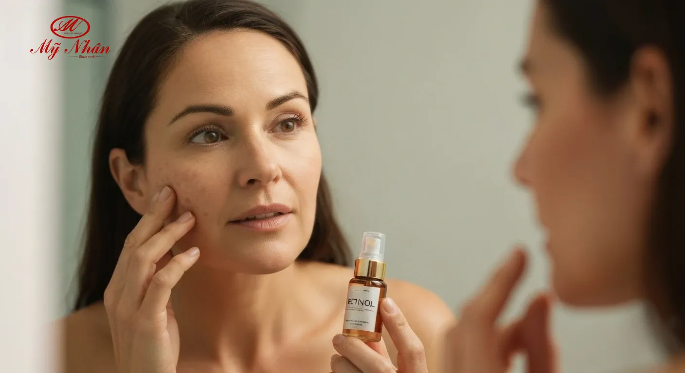 Người phụ nữ lo lắng về nám da và tác dụng của retinol.