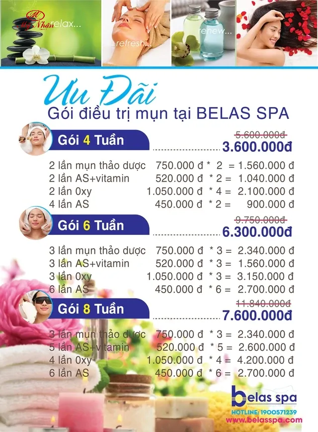 Belas Spa tham khảo bảng giá dịch vụ