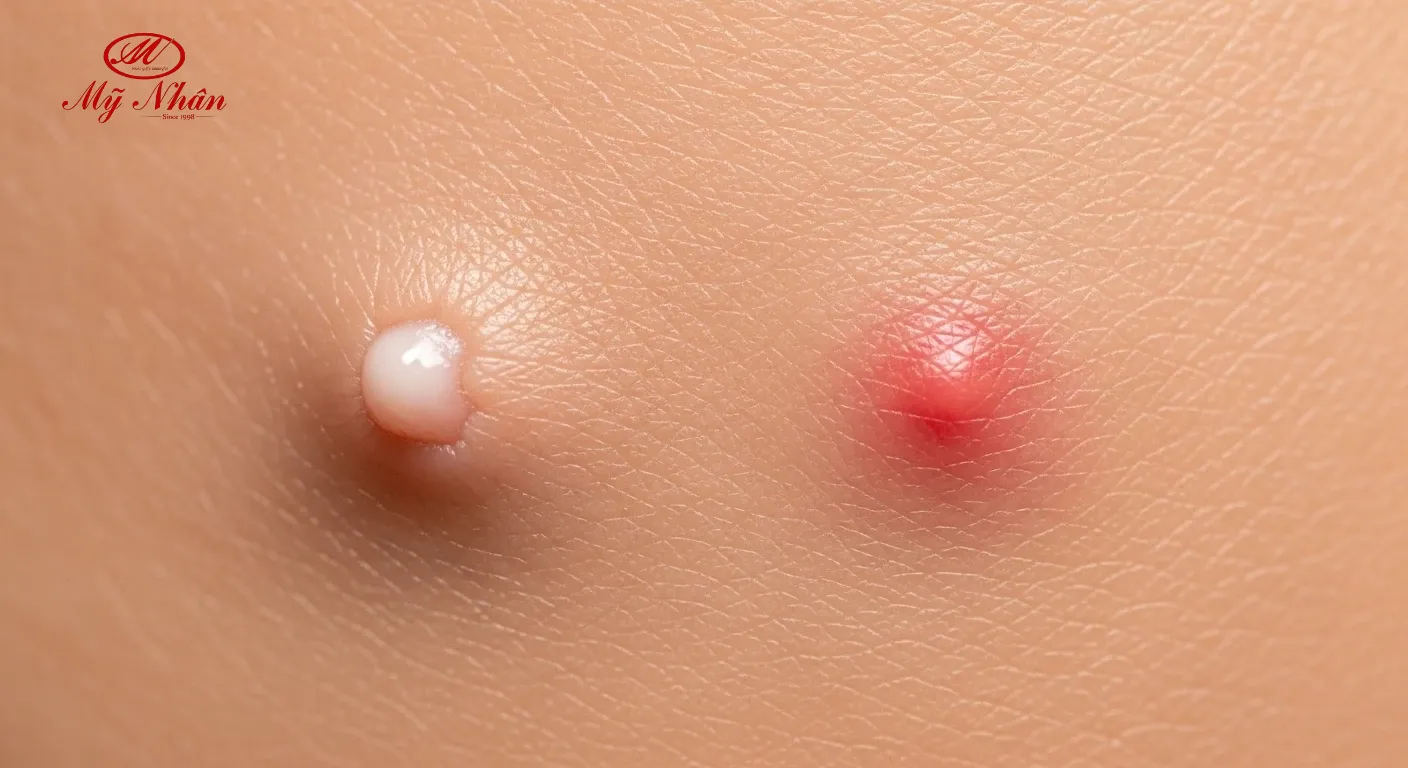 Hai loại mụn trên da, phân biệt mụn chín và mụn ẩn.