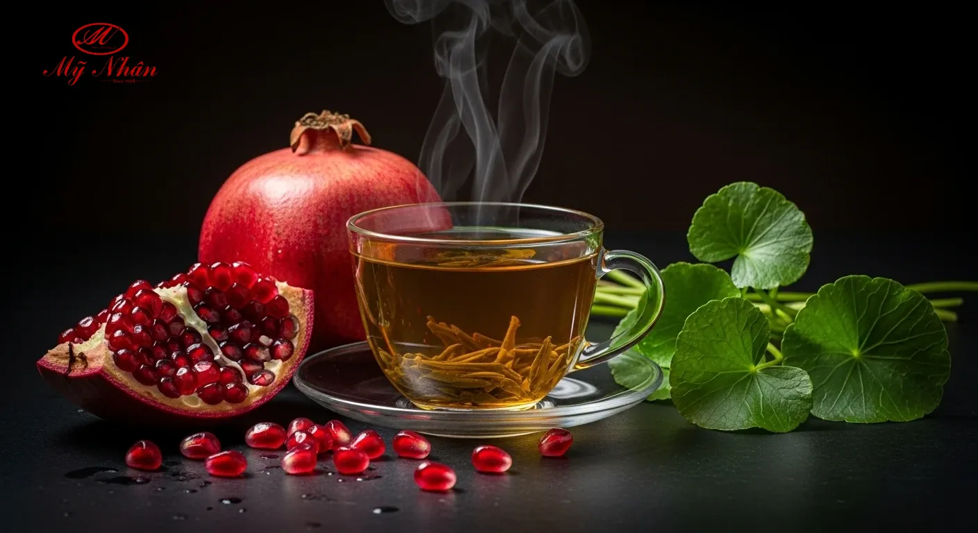 Trà xanh, nước ép lựu và rau má giúp chống oxy hóa, bảo vệ da khỏi nám