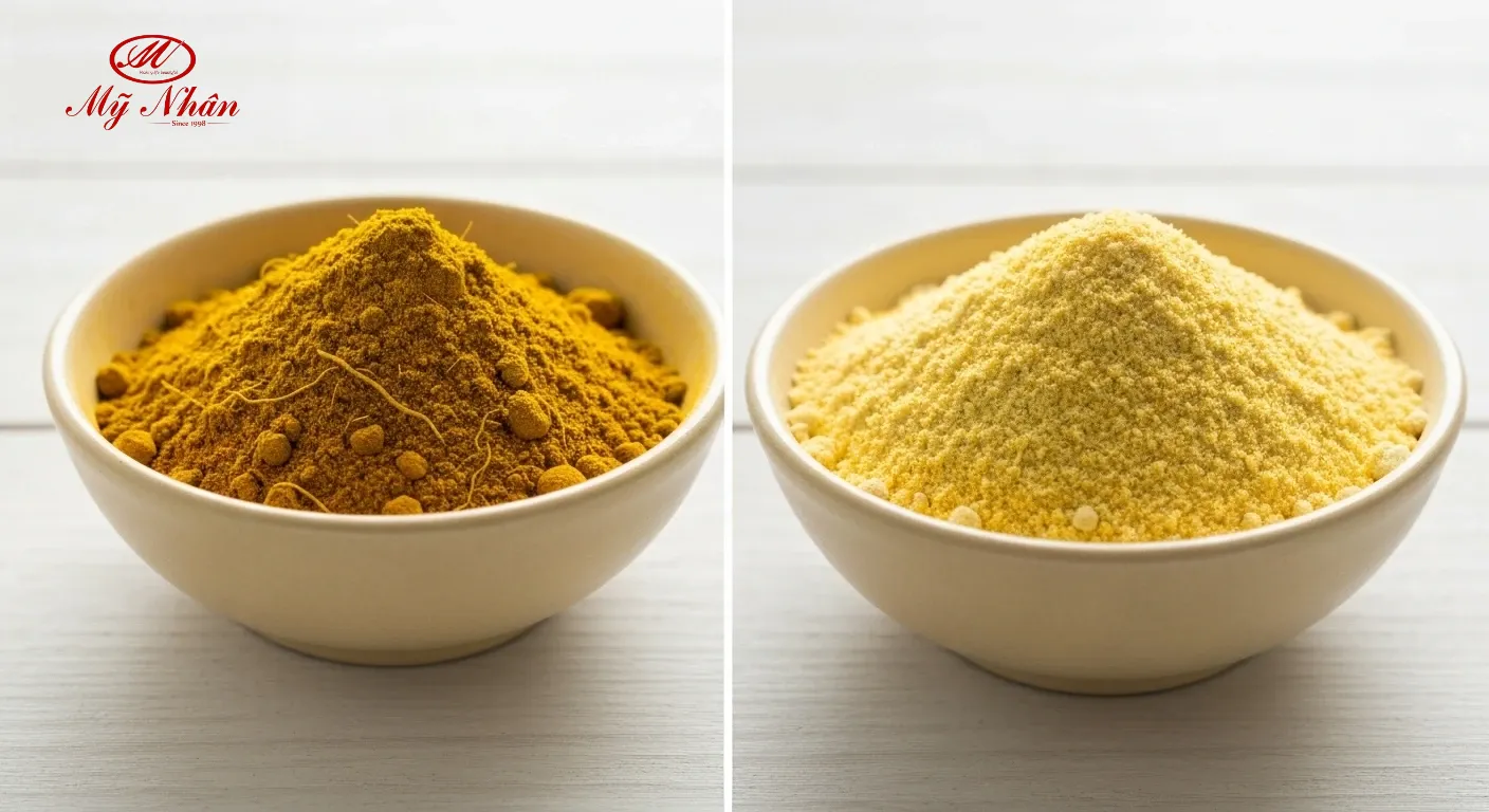 So sánh bột nghệ thô và tinh bột nghệ nguyên chất, phân biệt màu sắc và độ mịn