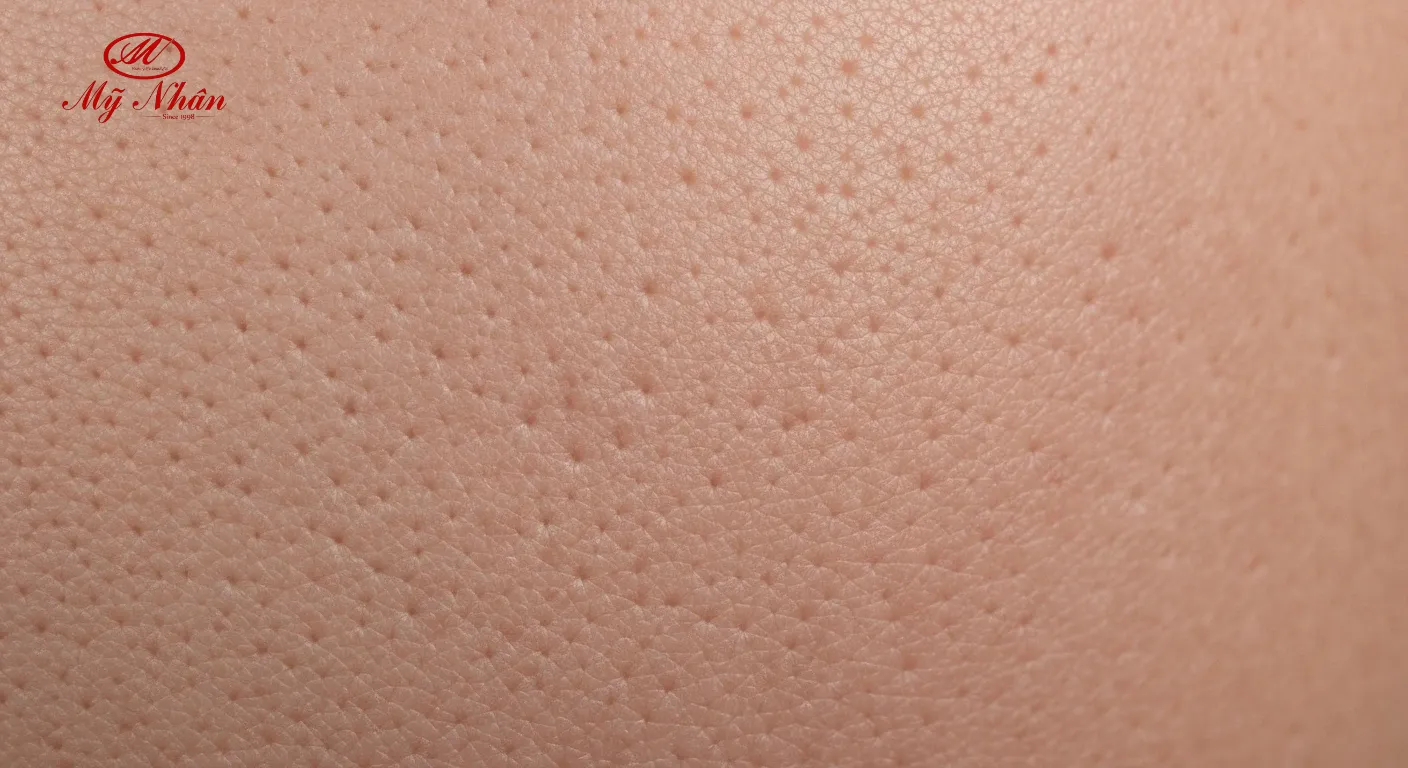 Hình ảnh cận cảnh làn da với lỗ chân lông bị tắc nghẽn và mụn ẩn li ti, biểu tượng cho sự khó chữa.