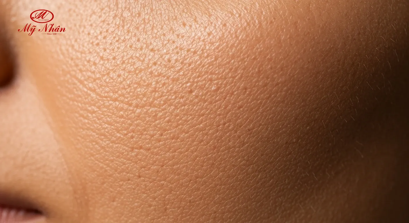 Hình ảnh cận cảnh làn da có mụn ẩn, sần sùi kém mịn màng.