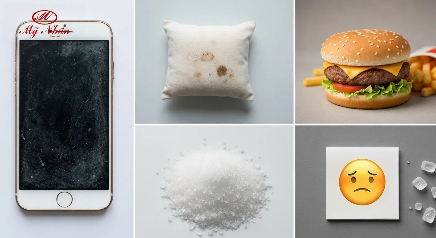 Các yếu tố gây mụn ẩn như căng thẳng, chế độ ăn uống và vi khuẩn trên điện thoại